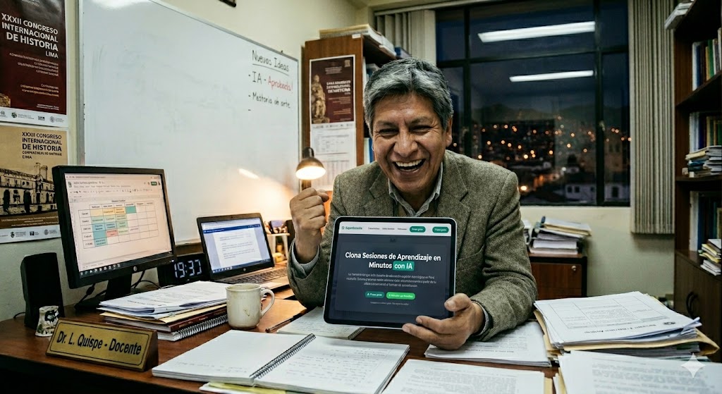 Docente feliz usando SuperDocente